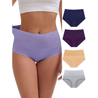 Women's High-Waisted Cotton Tummy Control Hip Lifting Underwear Briefs 5 Packs