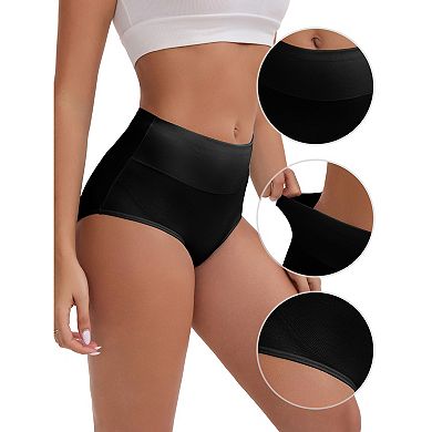 Women's High-Waisted Hip Lifting Tummy Control Underwear Cotton Breathable Briefs 4 Packs