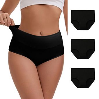 Women's High-Waisted Hip Lifting Tummy Control Underwear Cotton Breathable Briefs 4 Packs