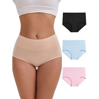 Women's High-Waisted Hip Lifting Tummy Control Underwear Cotton Breathable Briefs 4 Packs