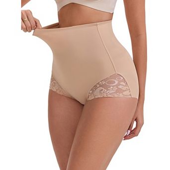 Women's High-Waisted Hip Lifting Underwear Slim Fit Ice Silk Lace Trim Breathable Control Panties