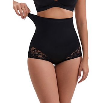 Women's High-Waisted Hip Lifting Underwear Slim Fit Ice Silk Lace Trim Breathable Control Panties