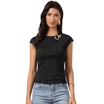 Cap Sleeve Tops for Women's Dressy Casual Crew Neck Slim Fit T Shirts