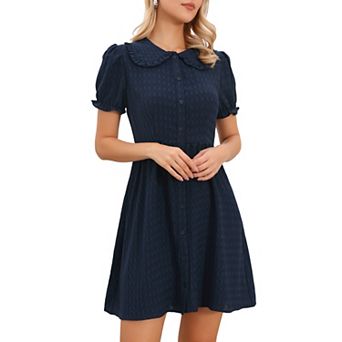 Vintage Dress for Women Peter Pan Collar Short Sleeve Lightweight Texture Mini Dress
