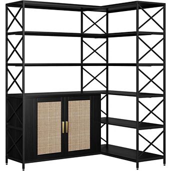 Corner Bookshelf - 6 tier L-Shaped Farmhouse Storage Unit