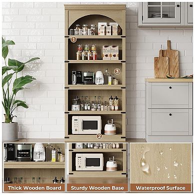 Farmhouse Arched Bookshelf - 5-Tier Wood Shelf with Base