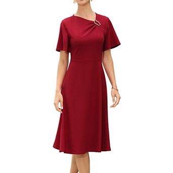 Work Dress for Women Short Sleeve A-Line Business Casual Midi Dresses