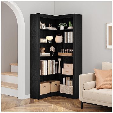 Corner Bookshelf - 5-Tier Display Shelf L-Shaped Bookcase