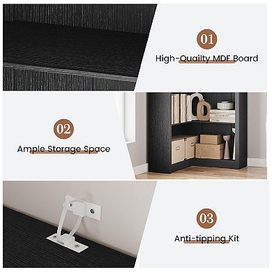 Corner Bookshelf - 5-Tier Display Shelf L-Shaped Bookcase