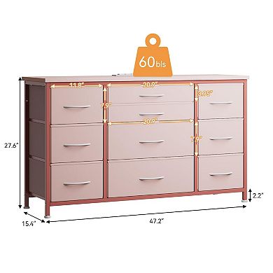 TV Cabinet with 10 Drawers, Built-in Power Outlets