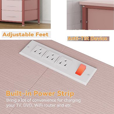 TV Cabinet with 10 Drawers, Built-in Power Outlets