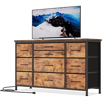 TV Cabinet with 10 Drawers, Built-in Power Outlets