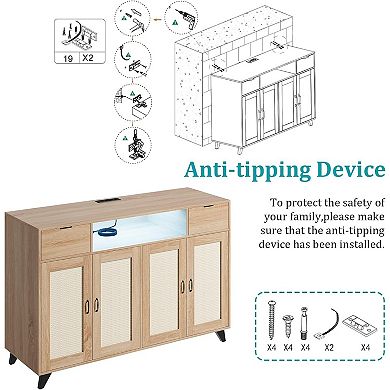 2-Drawer Sideboard Cabinet - LED Lights & Power Outlet