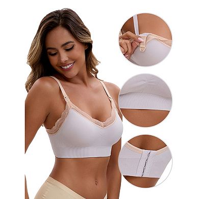 3 Packs Women's Lace Trim Soft Cup Nursing Bras Wirefree Front Closure Breastfeeding Lingerie