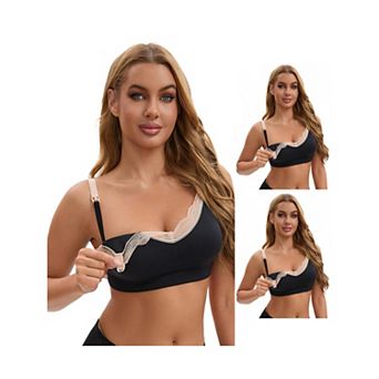 3 Packs Women's Lace Trim Soft Cup Nursing Bras Wirefree Front Closure Breastfeeding Lingerie