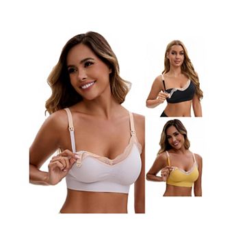 3 Packs Women's Lace Trim Soft Cup Nursing Bras Wirefree Front Closure Breastfeeding Lingerie