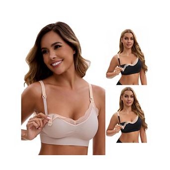3 Packs Women's Lace Trim Soft Cup Nursing Bras Wirefree Front Closure Breastfeeding Lingerie