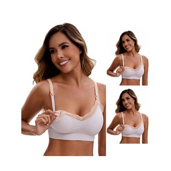 3 Packs Women's Lace Trim Soft Cup Nursing Bras Wirefree Front Closure Breastfeeding Lingerie