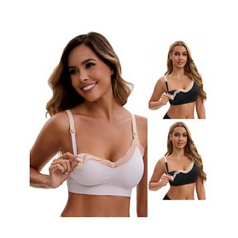 3 Packs Women's Lace Trim Soft Cup Nursing Bras Wirefree Front Closure Breastfeeding Lingerie