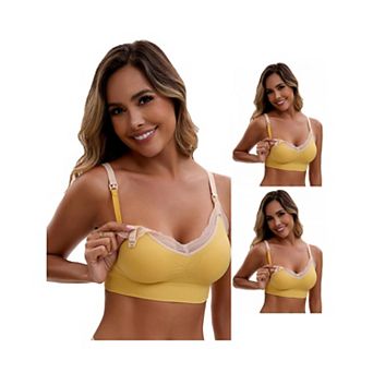 3 Packs Women's Lace Trim Soft Cup Nursing Bras Wirefree Front Closure Breastfeeding Lingerie