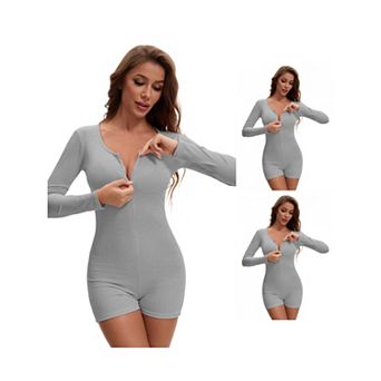 3 Packs Women's Long Sleeves Shapewear Tummy Control Front Zipper Ribbed Boyshorts Leotard