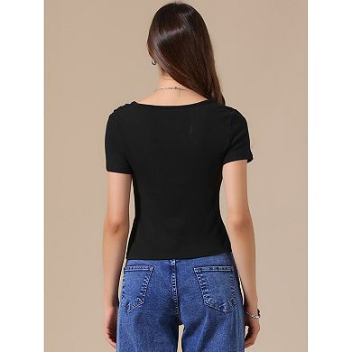 Short Sleeves Top for Women Ruched Going Out Crop Shirts Slim Fit Basic Tee Blouse
