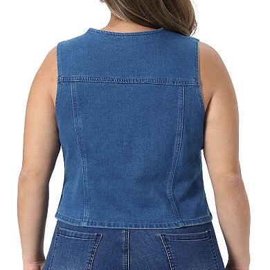 Women's Plus Size Denim Vest Top Button Down Casual Sleeveless Jean Jacket Suit Waistcoat Vests