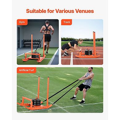 Fitness Training Sled with Adjustable Handles and Harness, Glides on Turf & Tracks
