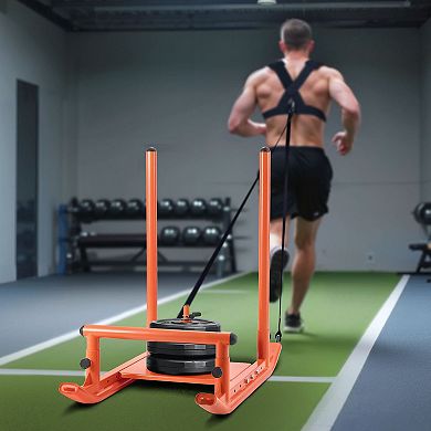 Fitness Training Sled with Adjustable Handles and Harness, Glides on Turf & Tracks