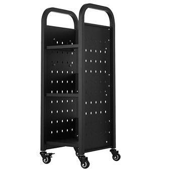 Rolling Library Book Cart with Swivel Casters and Rust-Resistant Steel Frame