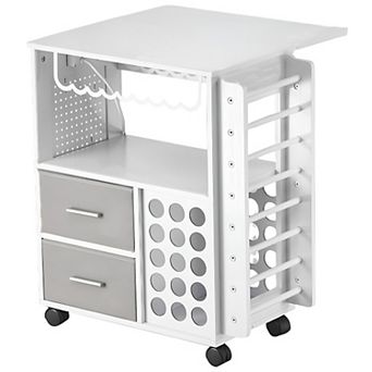 Rolling Craft Cart with Drawers, Pegboard, and Built-In Charging Station
