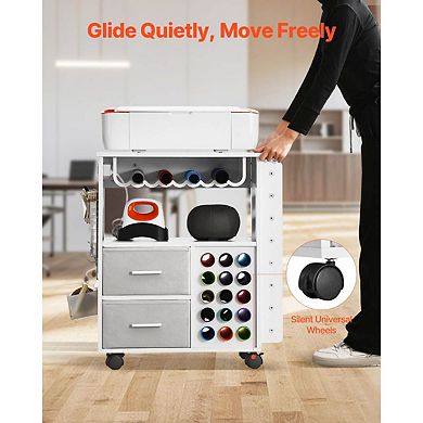 Rolling Craft Cart with Drawers, Pegboard, and Built-In Charging Station