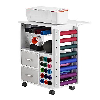 Rolling Craft Cart with Drawers, Pegboard, and Built-In Charging Station