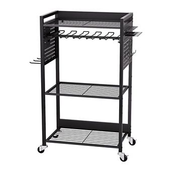 Workshop Storage Cart with 3 Mesh Shelves and Adjustable Middle Shelf Black