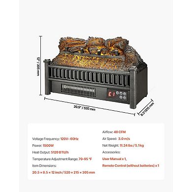 Wireless Remote Electric Fireplace with 3D Flame Effects and Overheat Protection - Black