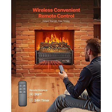Wireless Remote Electric Fireplace with 3D Flame Effects and Overheat Protection - Black