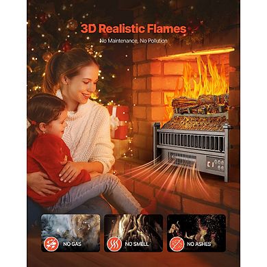 Wireless Remote Electric Fireplace with 3D Flame Effects and Overheat Protection - Black