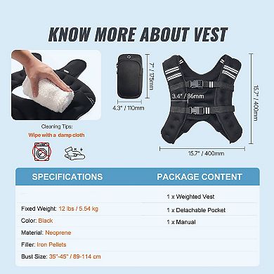 Weighted Vest for Men and Women with Pockets, Adjustable Fit - Black