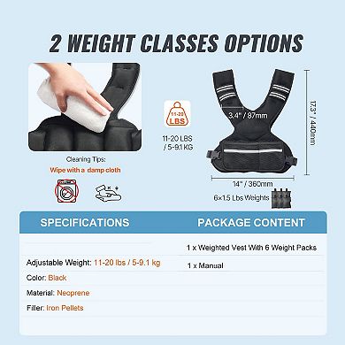 Weighted Workout Vest with Removable Weight Bags and Rear Mesh Pocket - Black