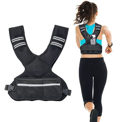 Weighted Workout Vest with Removable Weight Bags and Rear Mesh Pocket - Black