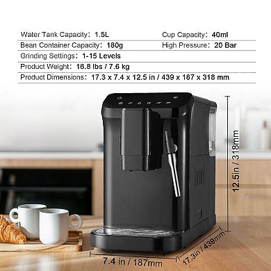 Automatic Espresso Machine with Built-In Grinder and 20-Bar High Pressure - Black