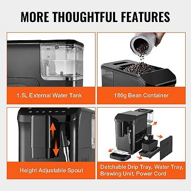 Automatic Espresso Machine with Built-In Grinder and 20-Bar High Pressure - Black
