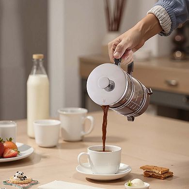 1L French Press Coffee Brewer Dishwasher Safe for Home, Office, or Travel - Silver
