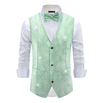 Metallic Vest for Men Disco Sparkly Waistcoat Sleeveless Glitter Waistcoat