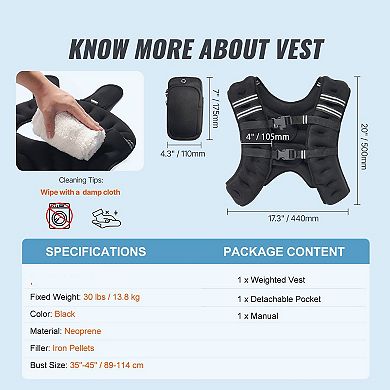 Weighted Workout Vest with Front and Back Pockets for Cardio and Strength Training - Black
