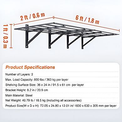 Workshop Wall Shelf System with Adjustable Metal Racks for Tools and Gear