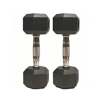 Amber Sports Barbell Rubber encased Hex Dumbbell Weights with Metal Handles, Sold as a Pairs
