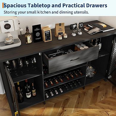 71in Wine Bar Cabinet Buffet Cabinet with Storage Drawer and Adjustable Shelf with Wine Racks
