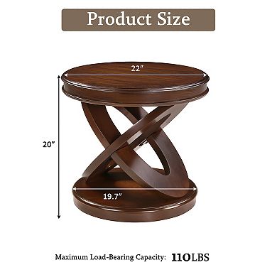 Walnut Retro Round Wooden End Table X-Shape Base Sofa Side Table