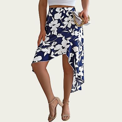 Women’s Floral Print High-Low Skirt with Elegant Asymmetrical Hem and Flattering Fit